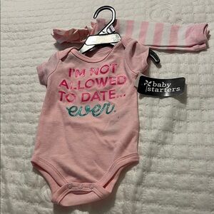 NWT. Adorable pink onesie with legging and cute bow. 9 months